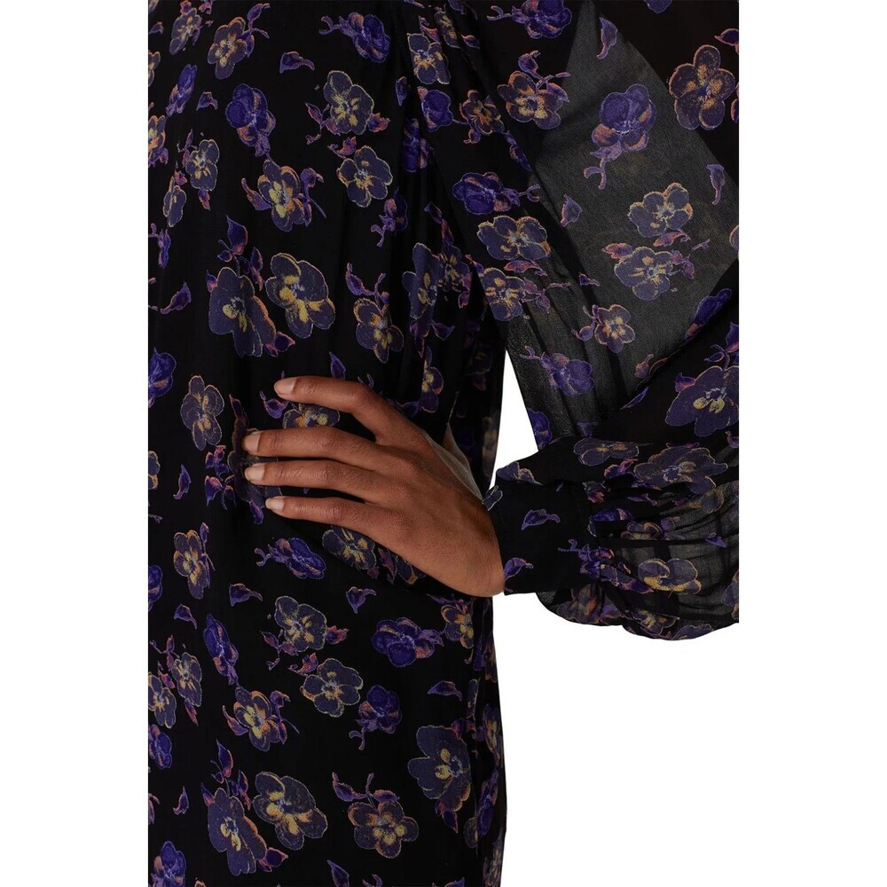 Ganni Women's Black Floral Georgette Mini Long Sleeve Dress Size US Small 4 / 36 - Picture 3 of 11